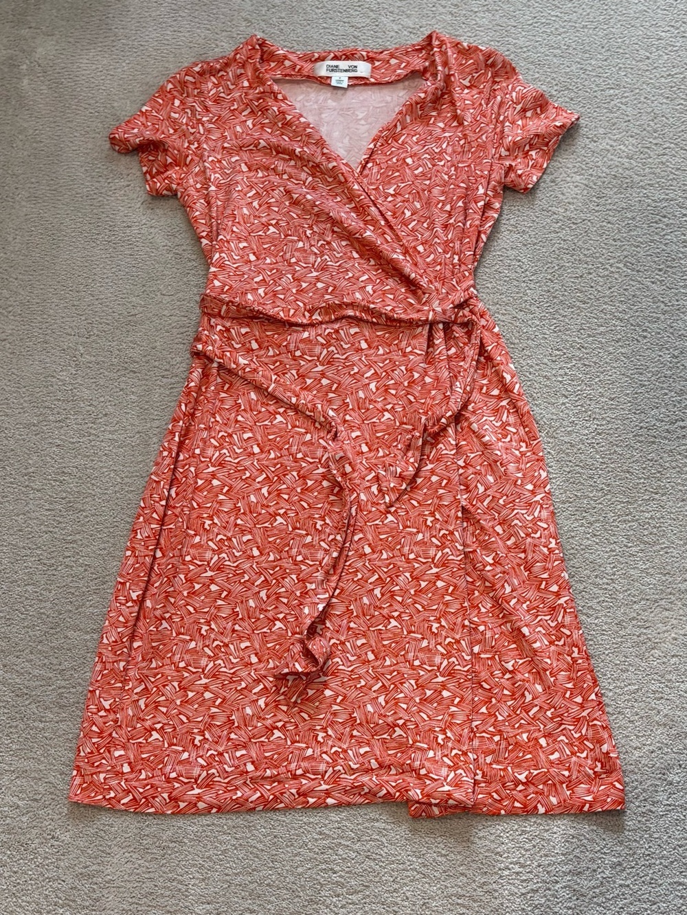 Diane Von Furstenberg Orange Geometric Tie Waist Wrap Dress Women Sz 6 Colorful